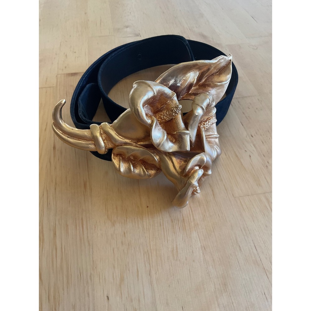Vintage  Christopher Ross Calla Lily Statement Buckle Belt Rare gold